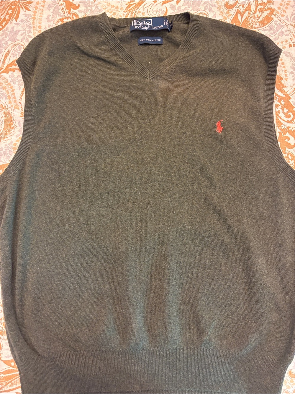 Polo by Ralph Lauren Dark Green V‑Neck Sleeveless Sweater Vest with Red Pony